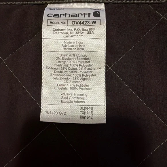 Carhartt Green Quilted Vest, relaxed fit and rugged flex size XL (16-18) - Picture 5 of 6